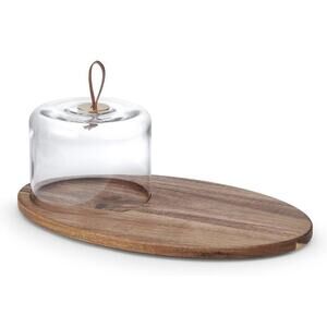 Mikasa Glenwood Oval‎ Serve Board Tray with Glass Cloche Dome, 15.5 inch